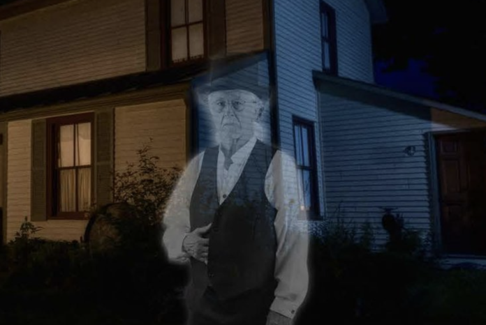 A ghost in front of a house